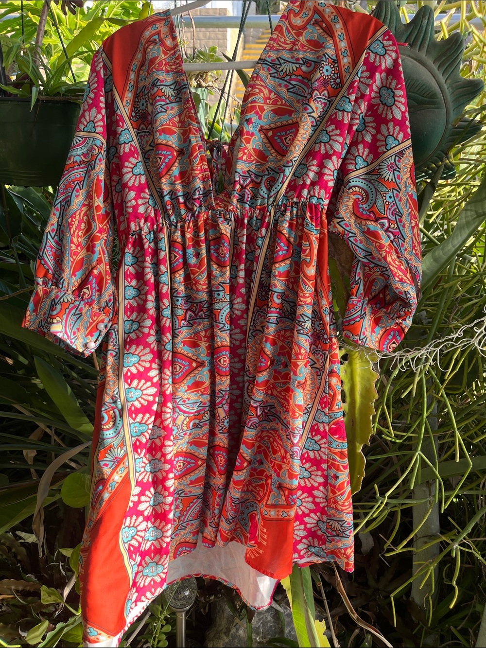 Vibrant Paisley Floral V-Neck Mini Dress